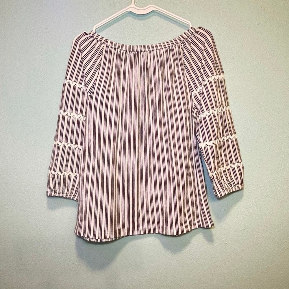 Talbots Petites Black White Striped Top Long Sleeve Ruffle Tier Sleeves - Picture 7 of 7